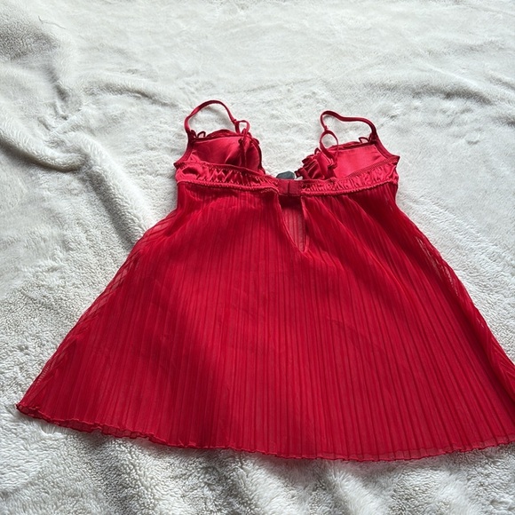 La Senza Y2K Red Sheer Babydoll Lingerie Pleated Mesh & Lace Bust Detail Small - Picture 4 of 6